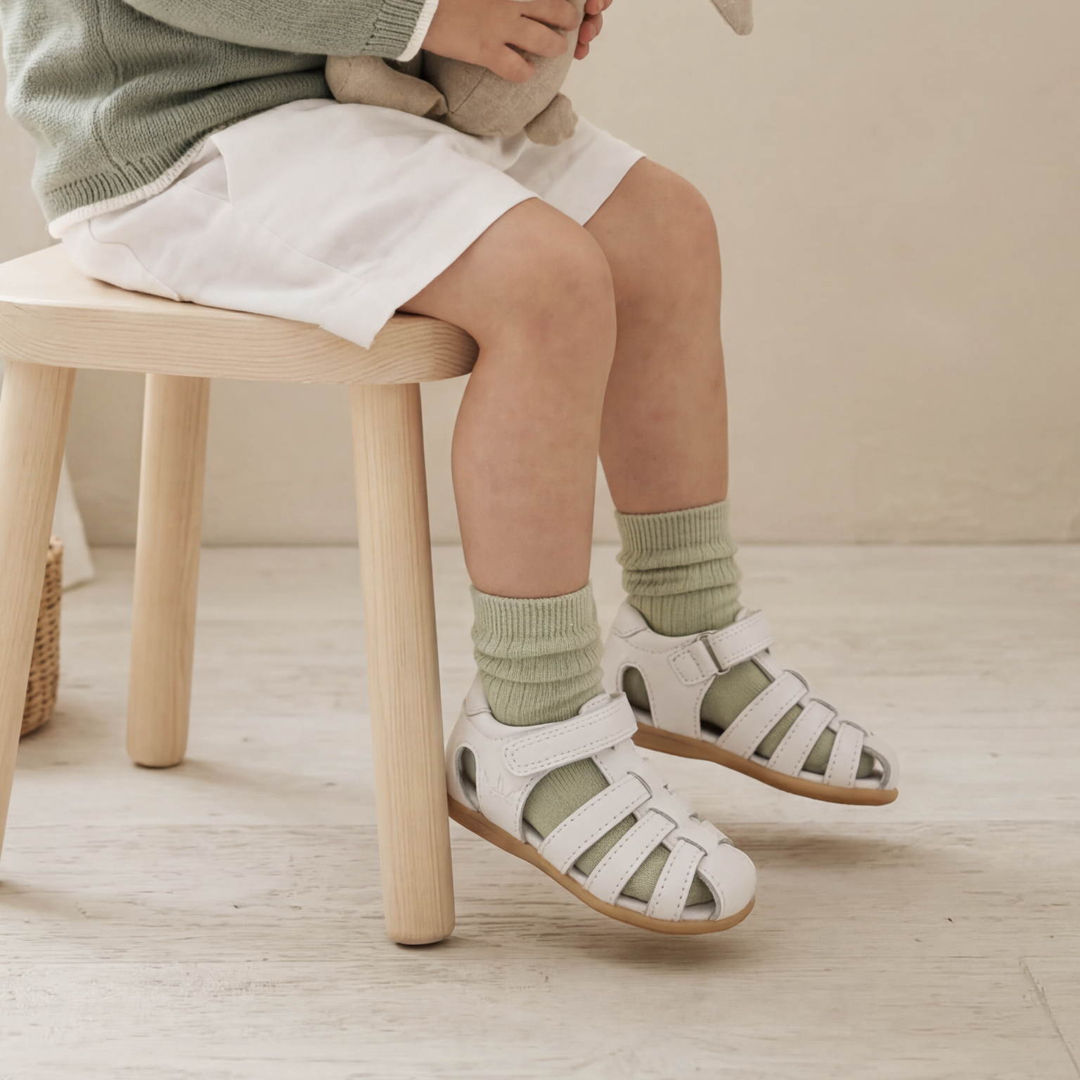 Lucas White Sandal with Camel Sole - Image 2